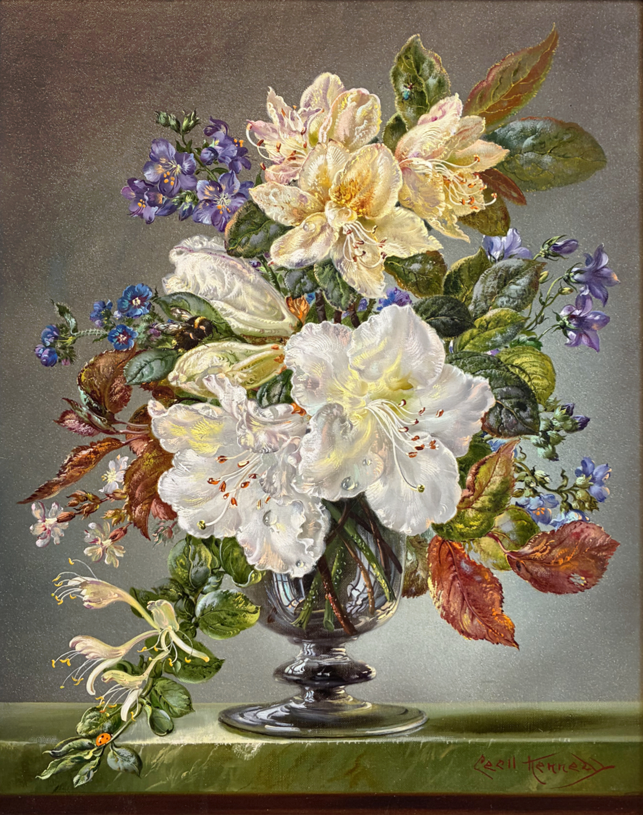 Rhododendron Fragrantissimum, Azaleas and Honeysuckle  (one of a pair)
